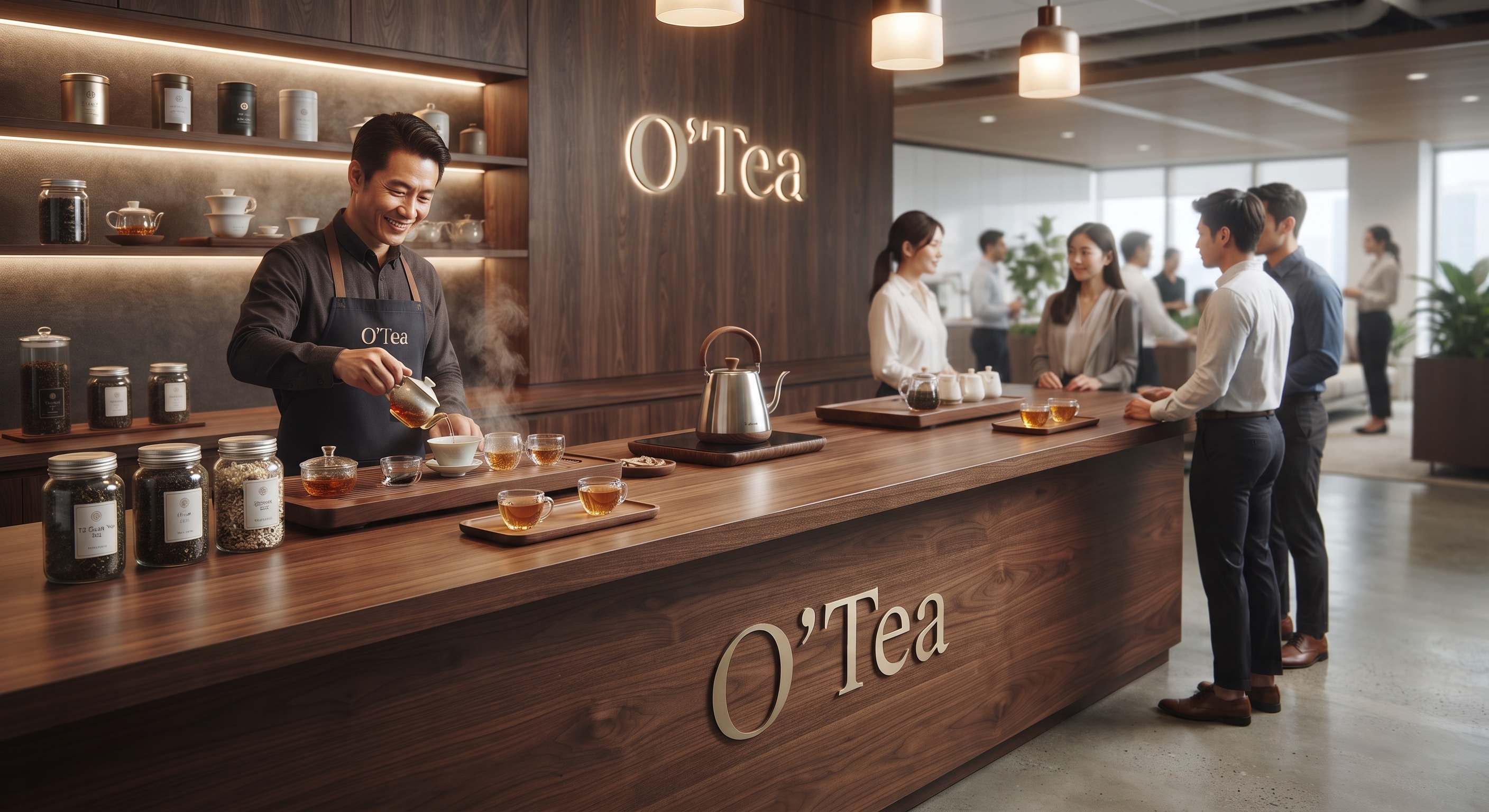 O'Tea茶饮体验台 标准版：胡桃木吧台现场服务